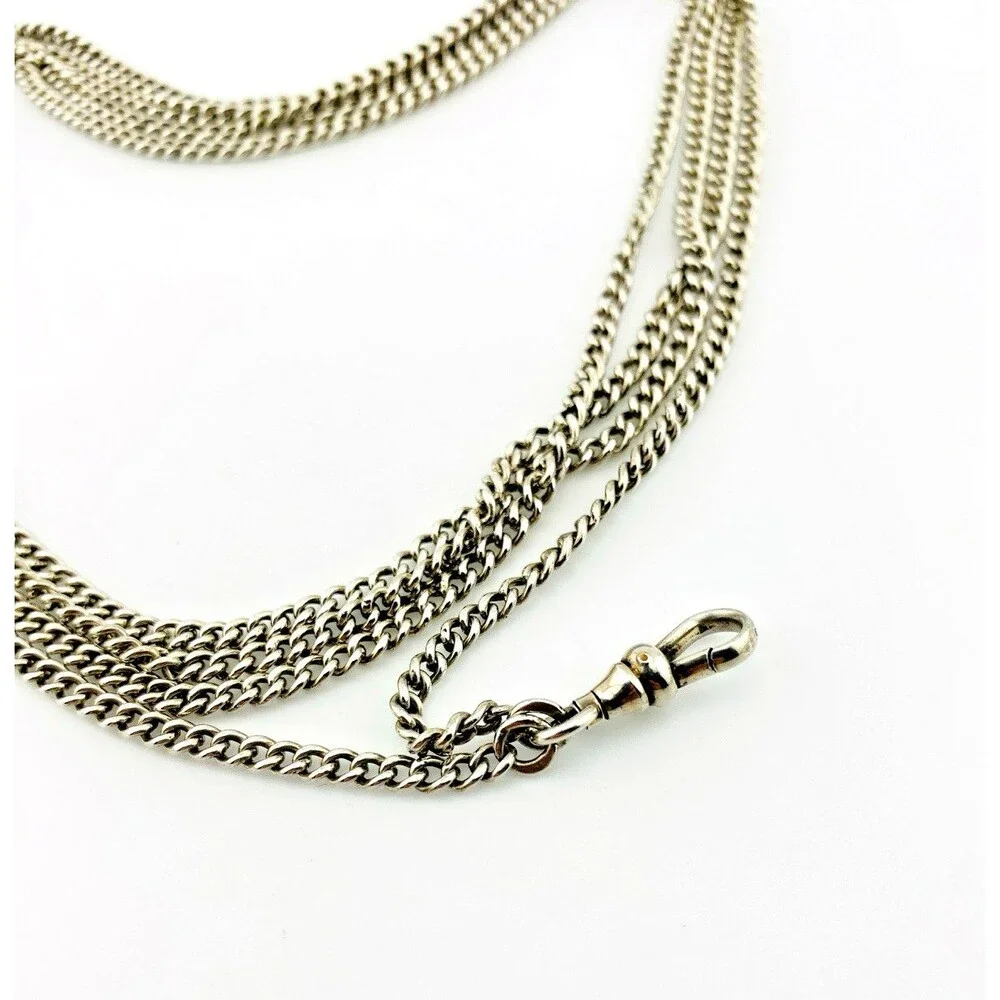 Vintage Sterling Silver 63 Inch Long Guard Watch Chain Dog Clip 40.4g